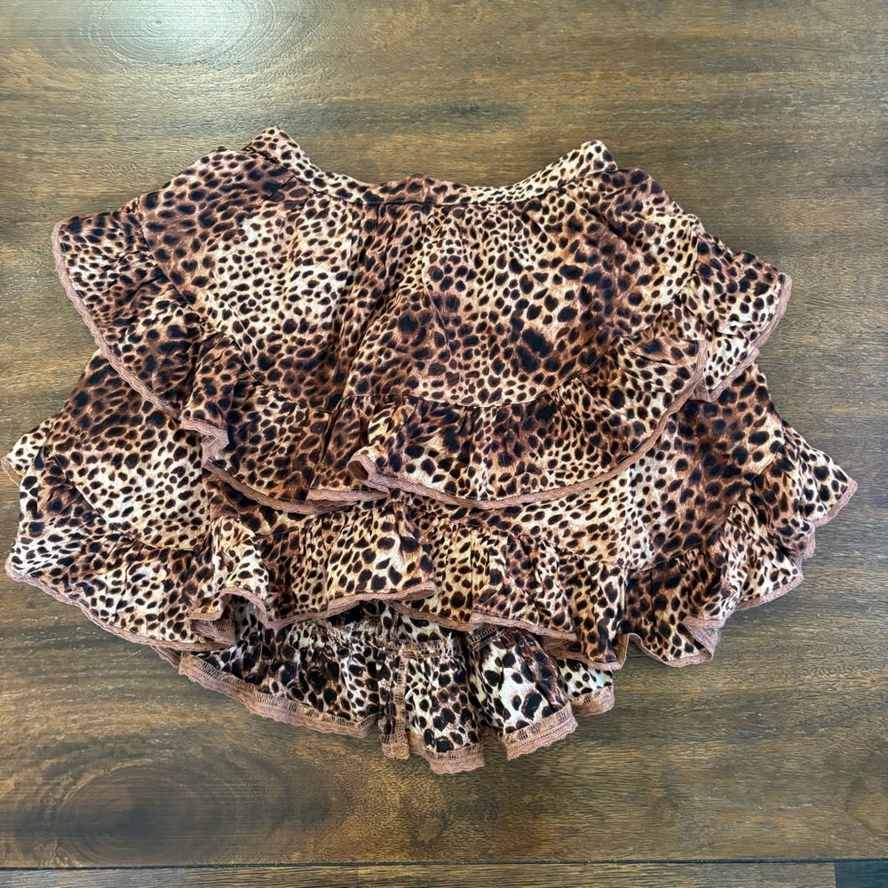 Aerie Leopard Tiered Ruffle Elastic Waist Mini Skirt Shorts 100% Cotton XSMALL - Picture 2 of 12